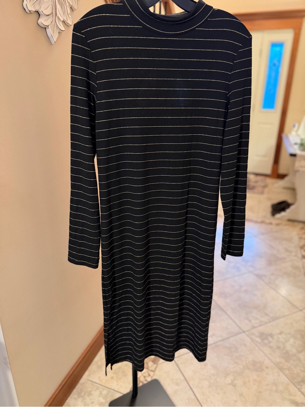 Jack by BB Dakota Black Gold Stripe Cutout Midi Dress L NWT
